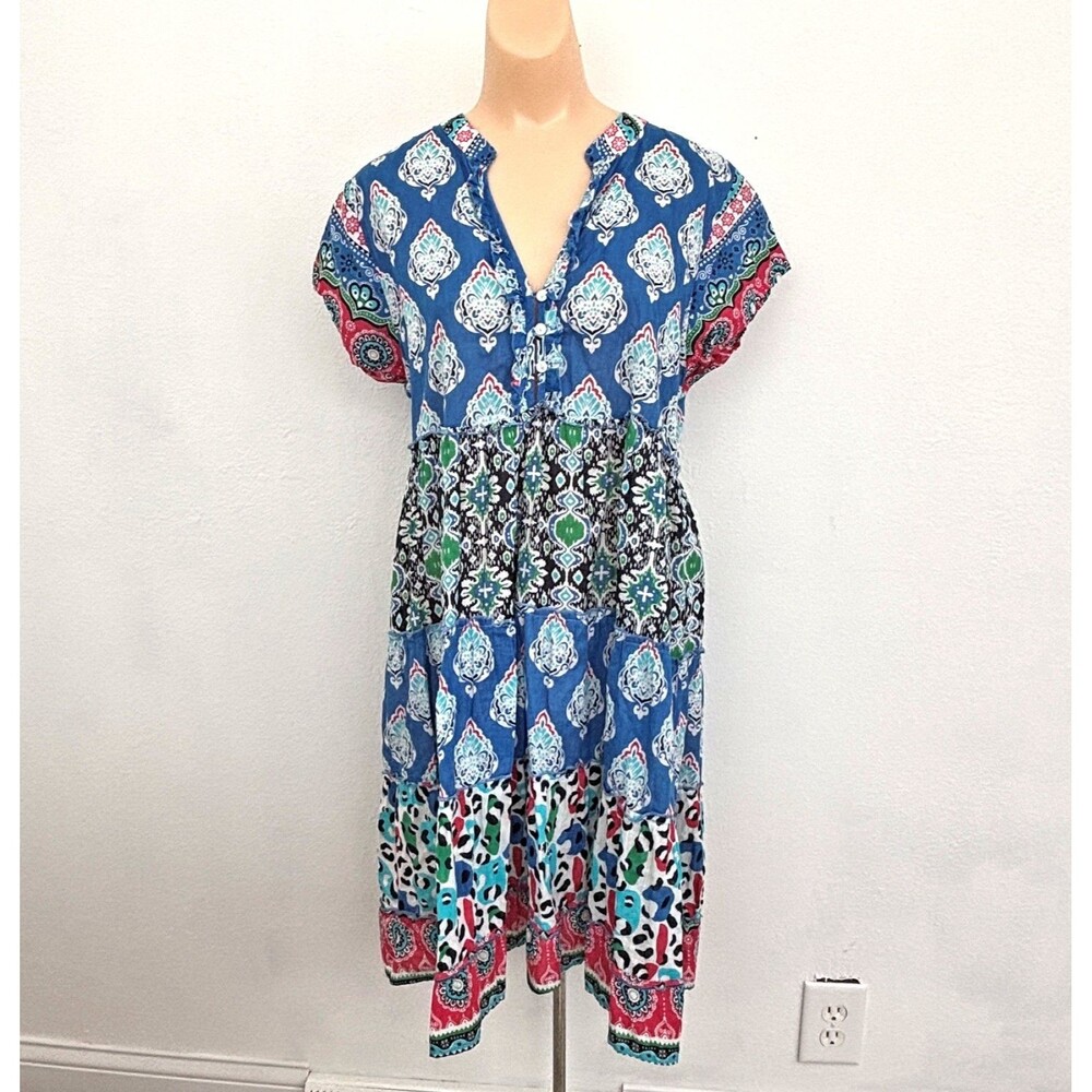 LulaLife Patchwork Boho Dress Size Medium Cottage Coquette Indie Granola Peasant